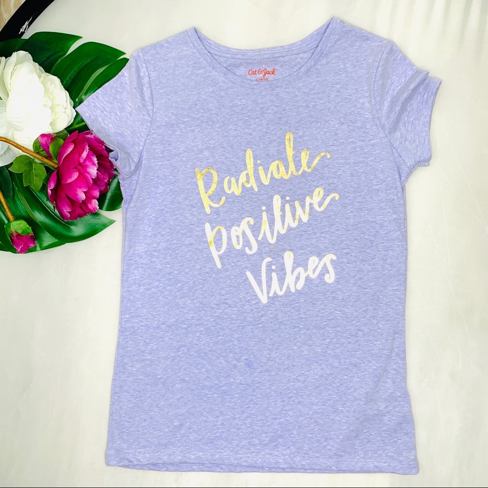 Cat & Jack Purple T-Shirt “Positive Vibes” NWOT Girls Large